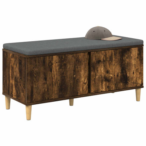 vidaXL Hall Bench with Cushion with Door Smoked Oak 100 x 38 x 46 cm