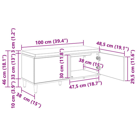 vidaXL Hall Bench with Cushion with Storage Old Wood 100 x 38 x 46 cm