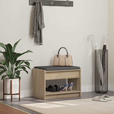 vidaXL Hall Bench with Cushion with Shelf Sonoma Oak 63 x 38 x 45 cm