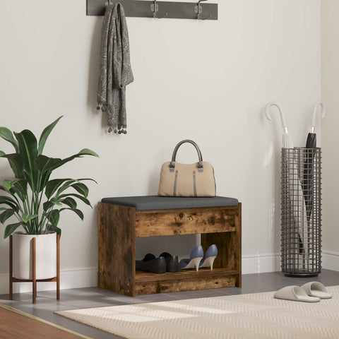 vidaXL Hall Bench with Cushion with Shelf Smoked Oak 63 x 38 x 45 cm