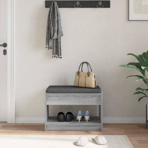 vidaXL Hall Bench with Cushion with Shelf Grey Sonoma 63 x 38 x 45 cm