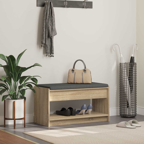 vidaXL Hall Bench with Cushion with Shelf Sonoma Oak 83 x 38 x 45 cm