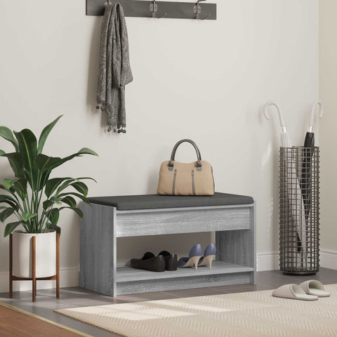 vidaXL Hall Bench with Cushion with Shelf Grey Sonoma 83 x 38 x 45 cm