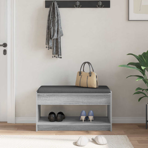 vidaXL Hall Bench with Cushion with Shelf Grey Sonoma 83 x 38 x 45 cm
