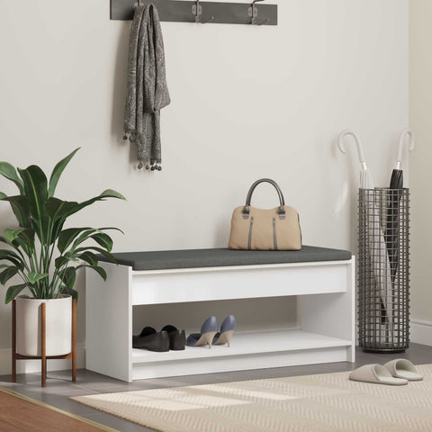 vidaXL Hall Bench with Cushion with Shelf White 100 x 38 x 46 cm