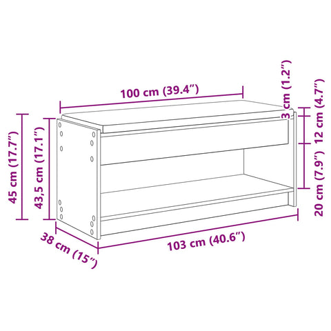 vidaXL Hall Bench with Cushion with Shelf Sonoma Oak 100 x 38 x 46 cm