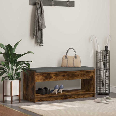 vidaXL Hall Bench with Cushion with Shelf Smoked Oak 100 x 38 x 46 cm