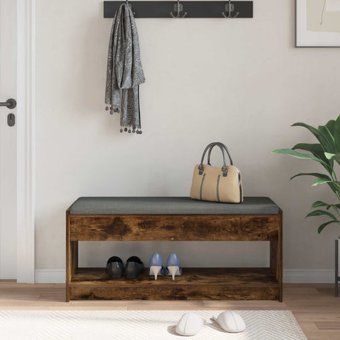 vidaXL Hall Bench with Cushion with Shelf Smoked Oak 100 x 38 x 46 cm