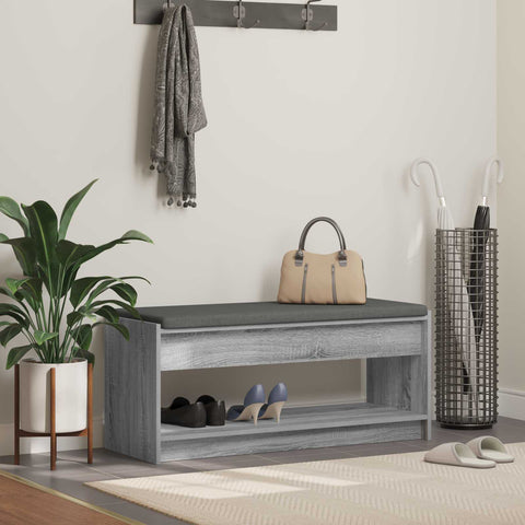 vidaXL Hall Bench with Cushion with Shelf Grey Sonoma 100 x 38 x 46 cm