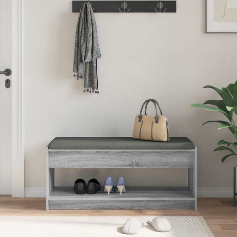vidaXL Hall Bench with Cushion with Shelf Grey Sonoma 100 x 38 x 46 cm