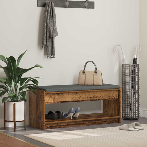 vidaXL Hall Bench with Cushion with Shelf Old Wood 103 x 38 x 45 cm