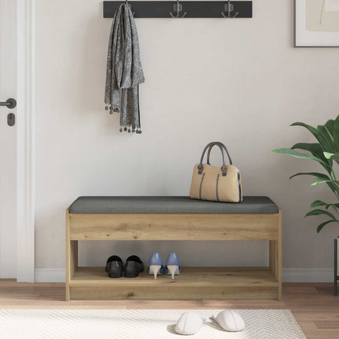 vidaXL Hall Bench with Cushion with Shelf Artisan Oak 100 x 38 x 46 cm