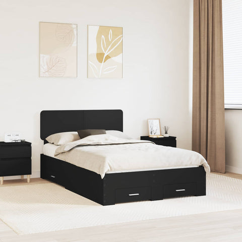 vidaXL Bed Frame with Headboard Black 135 x 190 cm Engineered Wood