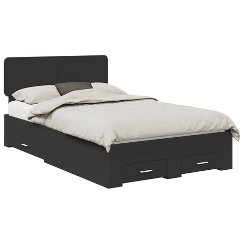 vidaXL Bed Frame with Headboard Black 135 x 190 cm Engineered Wood