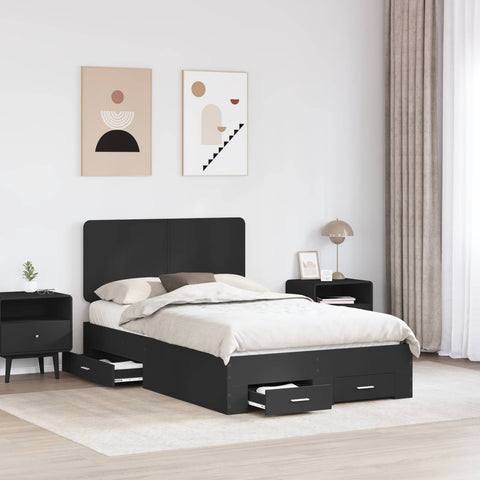 vidaXL Bed Frame with Headboard Black 120 x 190 cm Engineered Wood