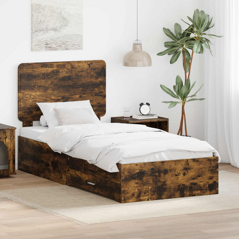 vidaXL Bed Frame with Drawer Smoked Oak 75 x 190 cm Engineered Wood