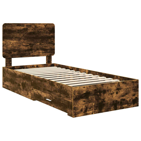 vidaXL Bed Frame with Drawer Smoked Oak 75 x 190 cm Engineered Wood