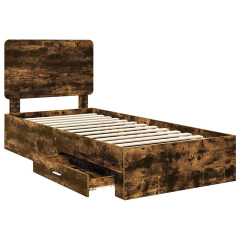 vidaXL Bed Frame with Drawer Smoked Oak 75 x 190 cm Engineered Wood