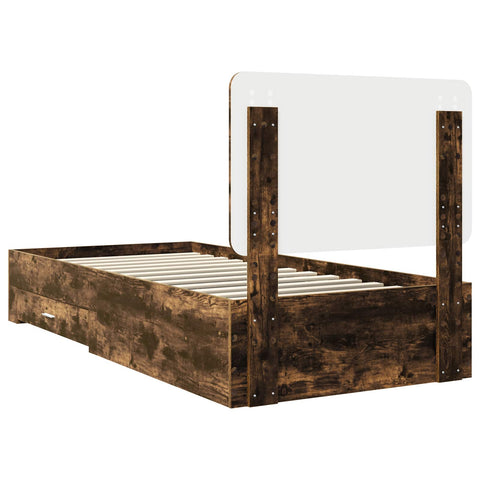 vidaXL Bed Frame with Drawer Smoked Oak 75 x 190 cm Engineered Wood