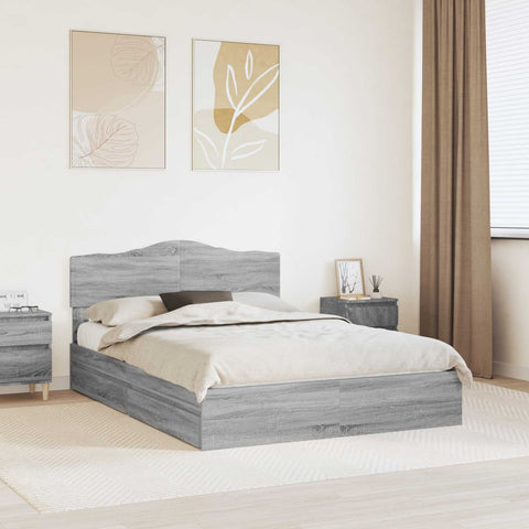 vidaXL Bed Frame with Drawer Grey Sonoma 140 x 200 cm Engineered Wood