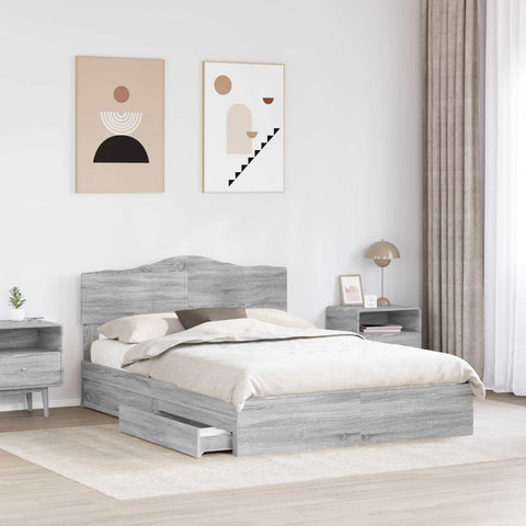 vidaXL Bed Frame with Drawer Grey Sonoma 140 x 200 cm Engineered Wood