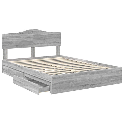 vidaXL Bed Frame with Drawer Grey Sonoma 140 x 200 cm Engineered Wood