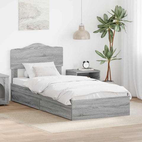 vidaXL Bed Frame with Drawer Grey Sonoma 100 x 200 cm Engineered Wood