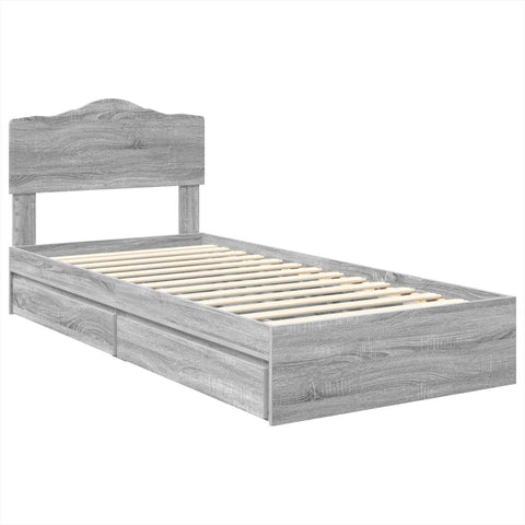 vidaXL Bed Frame with Drawer Grey Sonoma 100 x 200 cm Engineered Wood