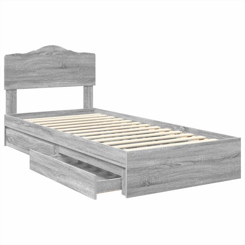 vidaXL Bed Frame with Drawer Grey Sonoma 100 x 200 cm Engineered Wood