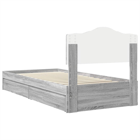 vidaXL Bed Frame with Drawer Grey Sonoma 100 x 200 cm Engineered Wood