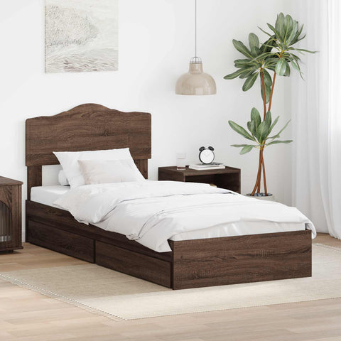vidaXL Bed Frame with Drawer Brown Oak 90 x 200 cm Engineered Wood