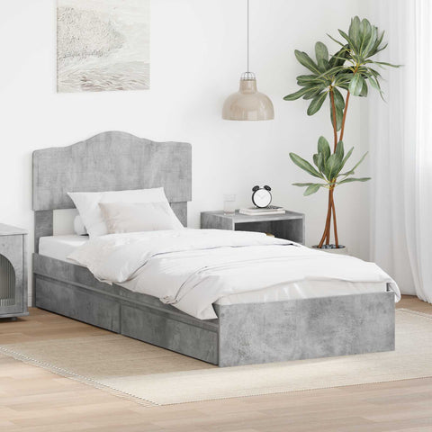 vidaXL Bed Frame with Drawer Concrete Grey 90 x 190 cm Engineered Wood