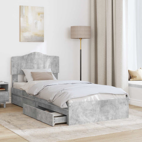vidaXL Bed Frame with Drawer Concrete Grey 90 x 190 cm Engineered Wood