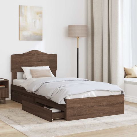 vidaXL Bed Frame with Drawer Brown Oak 90 x 190 cm Engineered Wood