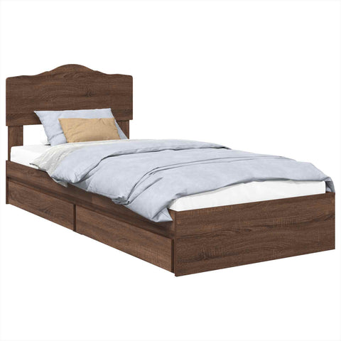 vidaXL Bed Frame with Drawer Brown Oak 90 x 190 cm Engineered Wood