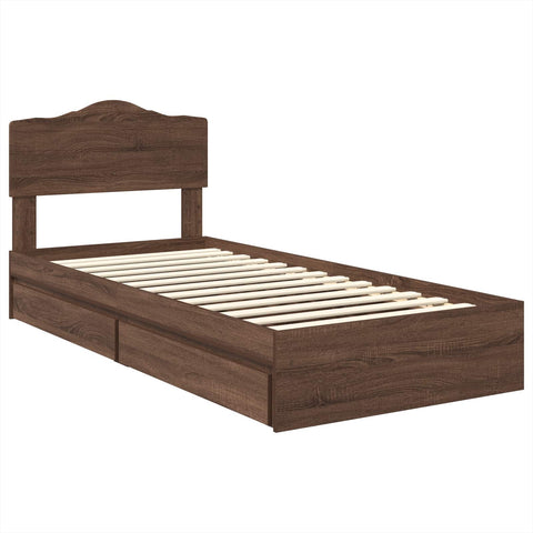 vidaXL Bed Frame with Drawer Brown Oak 90 x 190 cm Engineered Wood