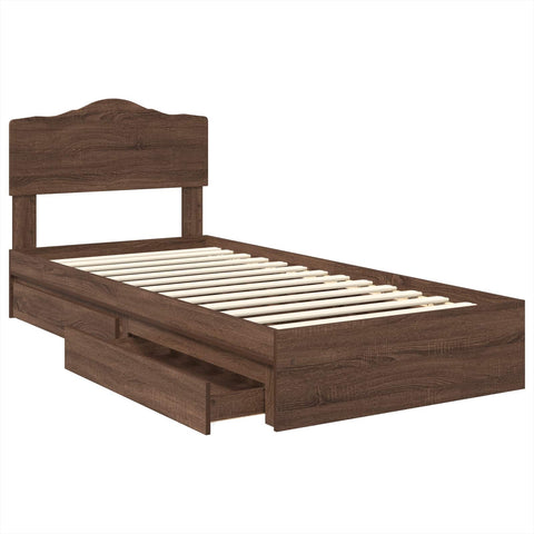vidaXL Bed Frame with Drawer Brown Oak 90 x 190 cm Engineered Wood