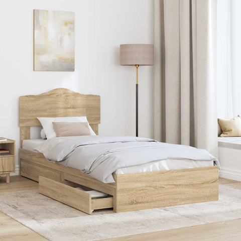 vidaXL Bed Frame with Drawer Sonoma Oak 75 x 190 cm Engineered Wood