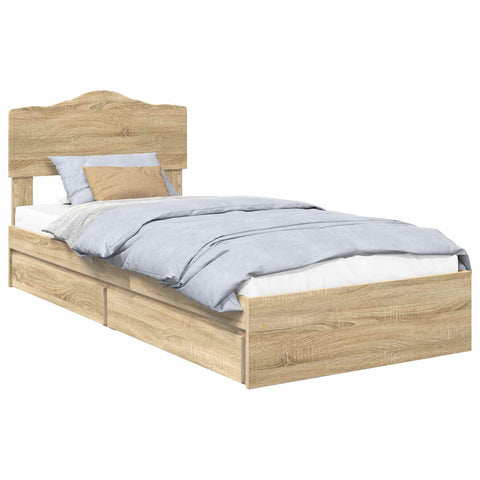 vidaXL Bed Frame with Drawer Sonoma Oak 75 x 190 cm Engineered Wood