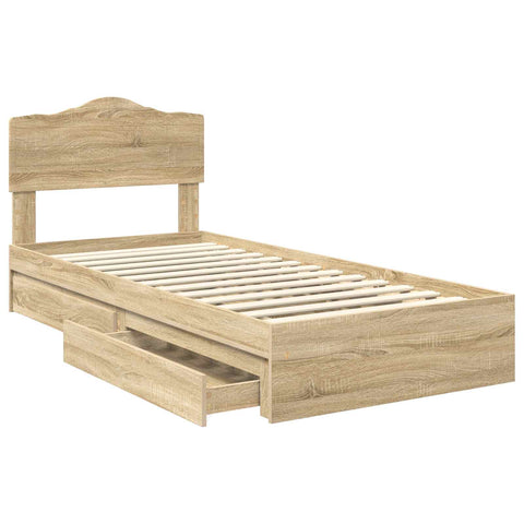 vidaXL Bed Frame with Drawer Sonoma Oak 75 x 190 cm Engineered Wood