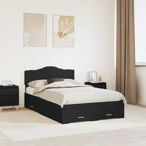 vidaXL Bed Frame with Headboard Black 135 x 190 cm Engineered Wood