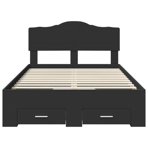 vidaXL Bed Frame with Headboard Black 135 x 190 cm Engineered Wood