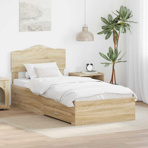 vidaXL Bed Frame with Drawer Sonoma Oak 75 x 190 cm Engineered Wood