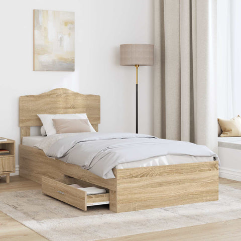 vidaXL Bed Frame with Drawer Sonoma Oak 75 x 190 cm Engineered Wood