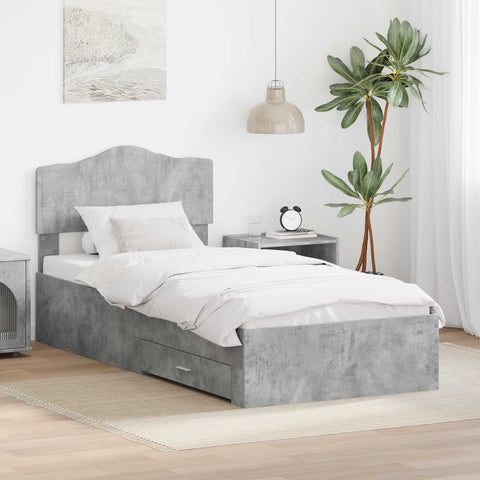 vidaXL Bed Frame with Drawer Concrete Grey 75 x 190 cm Engineered Wood