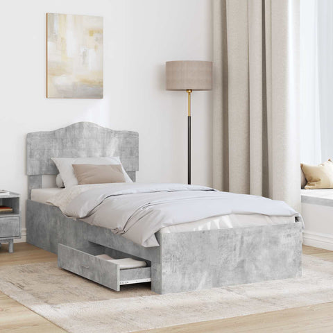 vidaXL Bed Frame with Drawer Concrete Grey 75 x 190 cm Engineered Wood