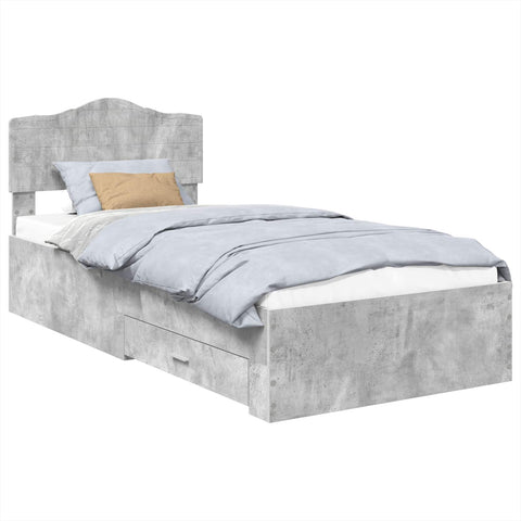 vidaXL Bed Frame with Drawer Concrete Grey 75 x 190 cm Engineered Wood