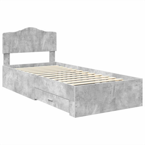 vidaXL Bed Frame with Drawer Concrete Grey 75 x 190 cm Engineered Wood