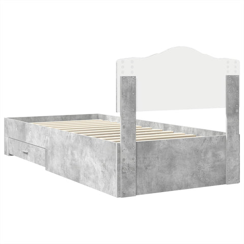 vidaXL Bed Frame with Drawer Concrete Grey 75 x 190 cm Engineered Wood
