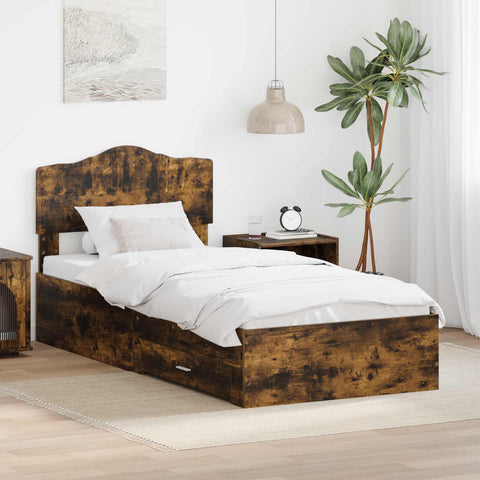 vidaXL Bed Frame with Drawer Smoked Oak 75 x 190 cm Engineered Wood